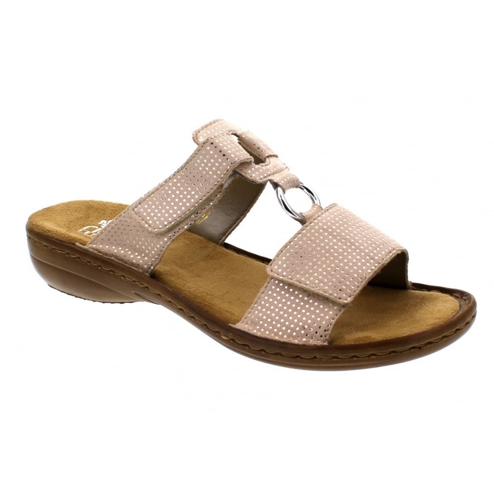 RIEKER Regina Antistress Comfort Slide Sandals Ring Accent Cream/Silver Size 39